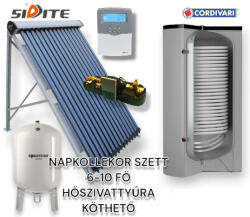 Napcsap 6-10 fő részére hőszivattyúra köthető napkollektor rendszer: 50 vákuumcsöves kollektor + 500 literes 2 extra nagy hőcserélős álló bojler + ECO szivattyú állomás + vezérlés + tágulási tartály (SZETT_6-