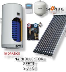 Napcsap 2-3 fő részére napkollektor rendszer 10 csöves vákuumcsöves napkollektor, 100 literes hőcserélős tároló, ECO szivattyú állomás, vezérlés, tágulási tartály (SZETT_2-3_10VCS100_ECO)