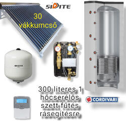 Cordivari Napkollektor rendszer Cordivari 300 literes puffer fűtés rásegítésre: 30 csöves kollektor + 1 hőcserélős puffertároló + nagyteljesítményű szivattyú állomás + vezérlés + tágulási tartály (SZETT_300_1VB