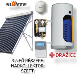 Napcsap 3-5 fő részére napkollektor rendszer: 20 vákuumcsöves napkollektor + 200 literes 1 hőcserélős Drazice fali bojler + szivattyú állomás + vezérlés + tágulási tartály (SZETT_3-5_20VCS200OKC_DRAZICE)