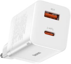 Baseus Super Si Pro Hálózati Gyorstöltő 30W - USB-A + USB-C - Fehér (CCSUPP-E02)