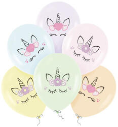 PartyPal Mintás lufi 11" 28cm 6db, Unikornis (LUFI494375)