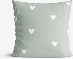 Goldea față de pernă 100% bumbac - inimioare pe verde salvie 45 x 45 cm