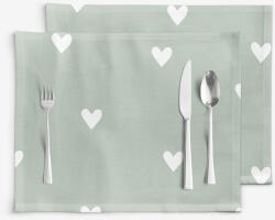 Goldea suporturi farfurii 100% bumbac - inimioare pe verde salvie - 2 buc 30 x 40 cm Fata de masa