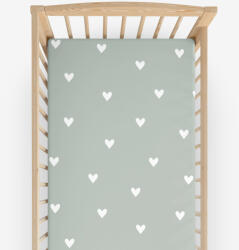 Goldea gyermek körgumis pamut lepedő kiságyba - szívecskék, zsálya színű alapon 60 x 120 cm