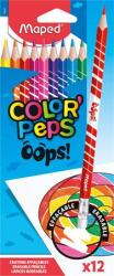 Maped Színes ceruza készlet, háromszögletű, radírozható, MAPED Color Peps Oops , 12 különböző szín (832812)