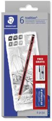 STAEDTLER Grafitceruza készlet, hatszögletű, hegyezővel és radírral, STAEDTLER Mars Lumograph 100 , 6 különböző keménység (61 110 C6)