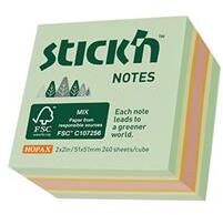 STICK N Öntapadó kockatömb, 51x51mm, 240 lap, STICK N, erdő színei pasztell mix (21889) - tabexpress