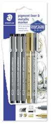 STAEDTLER Tusfilc és dekormarker készlet, 5 db, STAEDTLER, Pigment Liner 308 (308 SBK3P3)