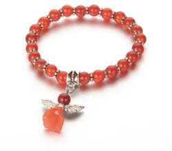  Vörös Karneol Achát Angyal Charm Ásvány Karkötő (K49) 6mm Csukló átmérő: 4, 8cm