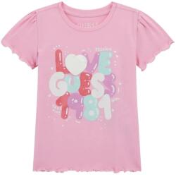 GUESS Бледо розова тениска с многоцветен надпис Love Guess за мини момиче