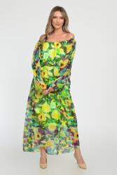 SHOPIKA Rochie lunga A-line, din matase naturala cu imprimeu vibrant in nuante de corai, portocaliu si roz Talie unica