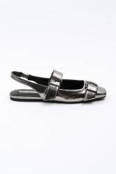 Karl Lagerfeld balerini de piele KONNIE culoarea argintiu, cu toc deschis, KL40186A PPYA-OBD0GA_SLV (KL40186A.0SL)