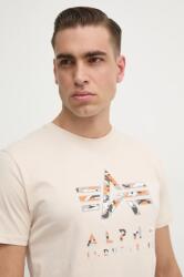 Alpha Industries tricou din bumbac barbati, culoarea bej, cu imprimeu, 146506 9BYH-TSM0G2_01X (146506)