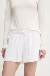Abercrombie & Fitch pantaloni scurți din in femei, culoarea alb, uni, high waist, KI149-5187 PPYA-SZD0MT_00X (KI149.5187.100)