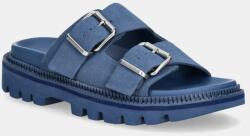 Tommy Jeans papuci din piele DOUBLE STRAP SANDAL SUEDE PPYA-OBD2PJ_55X