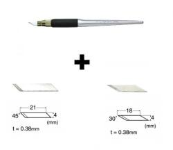 NT Cutter Set Cutter/cutit metalic de precizie / hobby / craft + 80 LAME SCHIMB + VARF 30/45°NT Cutter (D-500GP+BDA-200P+BDC-200P)