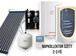 Napcsap 2-3 fő részére napkollektor rendszer 10 csöves vákuumcsöves napkollektor, 100 literes Sunsystem hőcserélős tároló, ECO szivattyú állomás, vezérlés, tágulási tartály (SZETT_2-3_10VCS100_SUN)