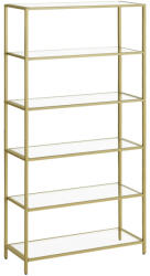 VASAGLE Fém tároló állvány üvegpolcokkal, 6 szintes, óarany 80x30x176cm (LGT503A01) - deco24