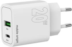 Mobile Origin PD 20W 1 USB-A + 1 USB-C hálózati töltő, fehér (FRL-PD20W-MO12)