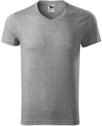 MALFINI Férfi póló Slim Fit V-neck - Sötétszürke melírozott | M (1461214)