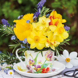 Ti-Flair Szalvéta 33 x 33 cm 3 Rétegű 20 lap/Csomag Yellow Bouquet in Vintage Cup (AAC700)