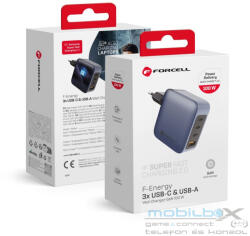 Forcell F-ENERGY GaN VT-46 travel charger 3 x Type C + USB A PD QC4.0 5A 100W with PD gray