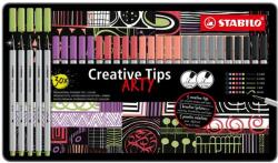 STABILO Tűfilc készlet, fém doboz, STABILO "Creative Tips ARTY", 6 különböző pasztell szín, 5 különböző vastagság (TST89306220) - fiorex