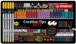 STABILO Tűfilc készlet, fém doboz, STABILO "Creative Tips ARTY", 10 különböző szín, 5 különböző vastagság (TST8950620) - fiorex