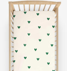 Goldea gyermek körgumis pamut lepedő kiságyba - szívecskék, elefántcsont színű alapon 70 x 140 cm