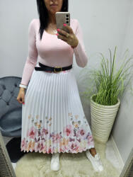 Norafashion Gyönyörű virágmintás pliszírozott szoknya övvel (259239)