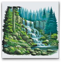  Festés számok szerint - Vízesés a természetben 3 Méret: 50x50cm, Keretezés: Kerek keret