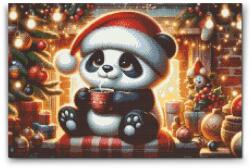  Gyémántszemes kirakó - Karácsonyi panda és egy csésze kávé Méret: 40x60cm, Keretezés: Kartonlemezen, Gyémántok: Négyzet alakú
