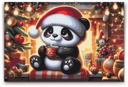 Festés számok szerint - Karácsonyi panda és egy csésze kávé Méret: 40x60cm, Keretezés: Műanyagtáblával