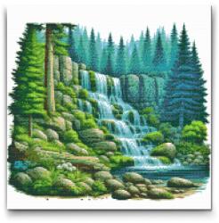 Gyémántszemes kirakó - Vízesés a természetben 3 Méret: 50x50cm, Keretezés: Kartonlemezen, Gyémántok: Négyzet alakú