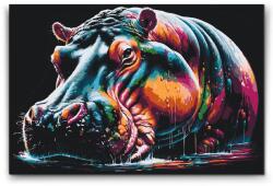 Festés számok szerint - Színes víziló Méret: 40x60cm, Keretezés: Keret nélkül (csak a vászon)