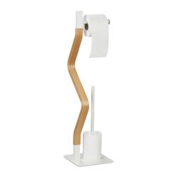 Relaxdays Suport hartie igienica cu perie de toaleta, design curbat, MDF/otel, alb (10048771)