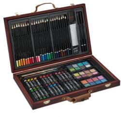 Fluxshop Set pentru desen si pictura XXL, 61 de piese, cutie din lemn cu maner transport si inchizatori (FLX-833733)