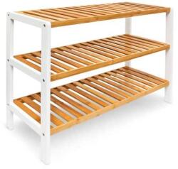 Relaxdays Pantofar tip bancuta, 3 rafturi, bambus, maro natur/alb, 70 x 24.5 x 54.5 cm (10017705) Pantofar
