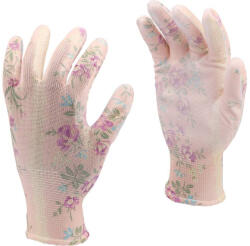 TOYA Manusi de gradinarit cu model floral alb 8, acoperite cu PU (74128)