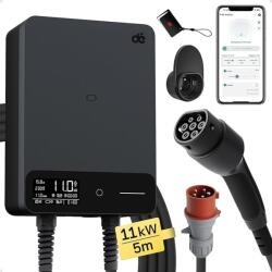  dé Type 2 fali töltőállomás 11 kW App és RFID vezérléssel, 6-16 A 3 fázisú EV töltő 400 V, 5 m töltőkábellel