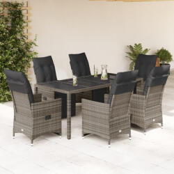 vidaXL 7 részes szürke polyrattan kerti bisztrógarnitúra párnákkal (3276897)