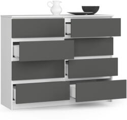 AKORD CLP 120 Komód Laminált Fehér-Szürke 8 Fiókos (OP0LK-120SZ8BIASZA)