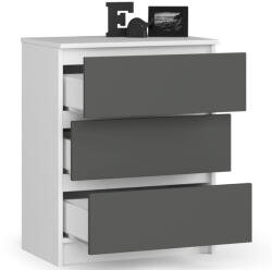 AKORD CLP Modern 3-Fiókos Komód Laminált Fehér-Szürke Matt (OP0LK-6BIASZA002)