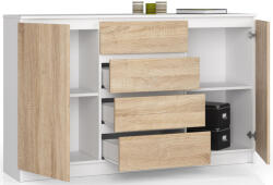AKORD CLP Modern Komód Laminált Fehér-Sonoma Tölgy 4 Fiókos (OP0LK-1BIASON007)