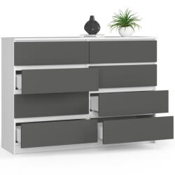AKORD CLP K140 Modern Komód Laminált Fehér-Szürke 8-Fiókos (OP0LKOMBIASZA)