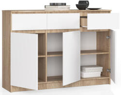 AKORD CLP K140 Komód Laminált Sonoma Tölgy Fehér 3 Ajtós 3 Fiókos (OP0LK-1DABBIA008)