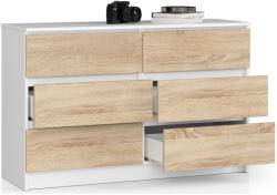AKORD CLP K120 Komód 6 Fiókos Laminált Fehér-Sonoma Tölgy (OP0LK-1BIASON002)