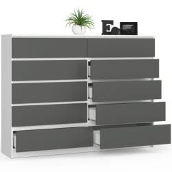 AKORD CLP 160 Komód Laminált Fehér-Szürke 10 Fiókos (OP0LK-106SZ10BIASZA)