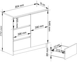 AKORD Jerry Modern Komód Laminált Beton-Fehér 3 Fiókos (OP0LK-JERRYBETBIA)